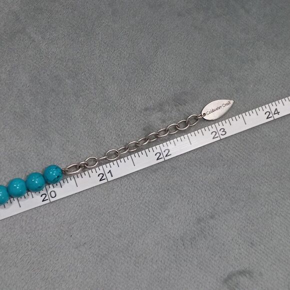 Vintage Faux Turquoise Necklace 20" Southwest Boho Coldwater Creek Silver Etched - Picture 5 of 7